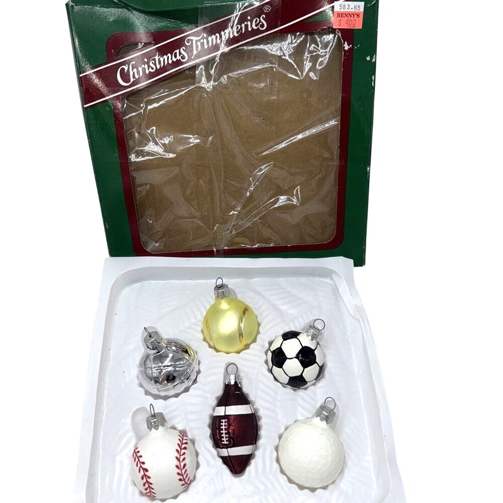 6 Vintage Bradford Christmas Trimmeries 2" Ornaments Tennis Golf Football Soccer